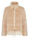 Moncler High Collar Padded Jacket Drawstring Hem In Neutral