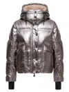 Moncler Calaque Metallic Hooded Down Ski Jacket In Silver