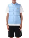 Moncler Baby Bernard Quilted Down Vest With High Collar In Blue