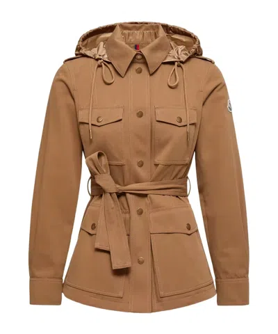 Moncler Centaurea Hooded Gabardine Field Jacket In Brown