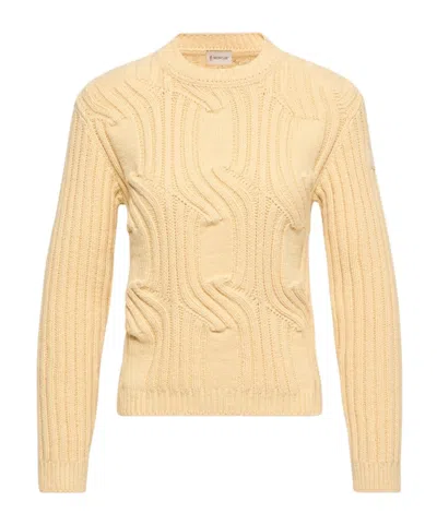 Moncler Chain Knit Cotton Blend Sweater In Yellow