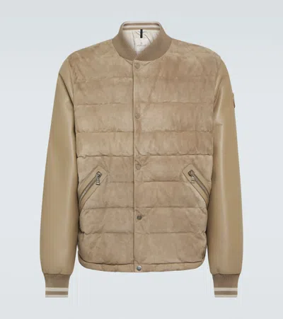 Moncler Chalanches Leather And Down Bomber Jacket In Beige
