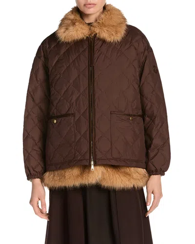 Moncler Chalereux Faux-fur Vest & Quilted Down Coat In Brown
