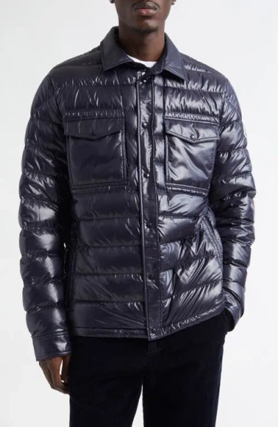 Moncler Chambly Nylon Down Shirt Jacket In Black