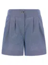 Moncler Women Light Blue Chambray Cotton Shorts, 26 Luxury Shorts For Women Darveys In Blue