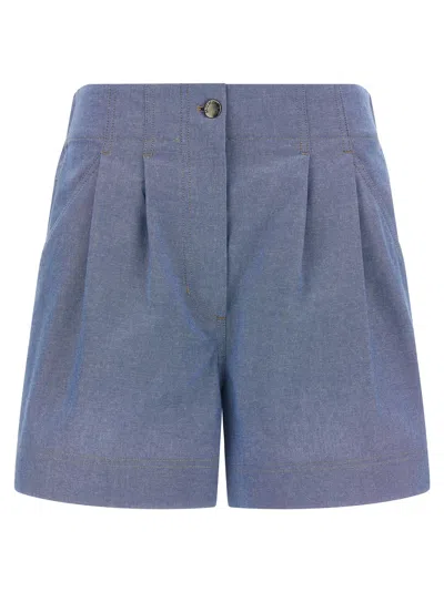 Moncler Chambray Cotton Shorts In Blue