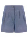 Moncler Women Light Blue Chambray Cotton Shorts, 26 Luxury Shorts For Women Darveys In Blue