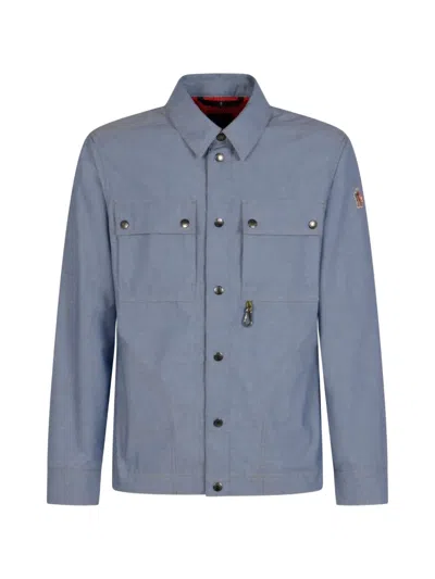 Moncler Nylon Silk Jacket Point Collar Chest Pockets In Blue