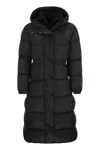 Moncler Chamer - Long Down Jacket With Hood And Wool Trim In Black