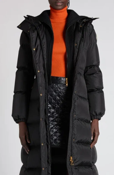 Moncler Chamer Down Long Coat In Black