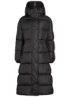 Moncler The Long Down Jacket With Hood And Wool Trims In Black