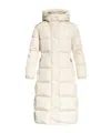 Moncler Chamer Wool-trimmed Hooded Long Down Jacket In White