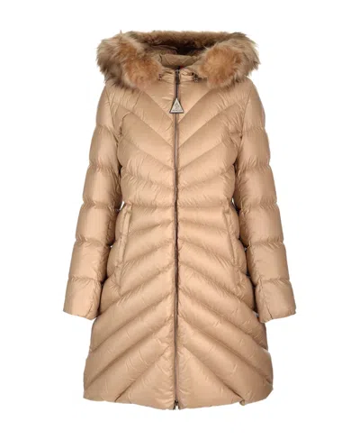 Moncler Chandre Zip-up Long Puffer Coat In Brown