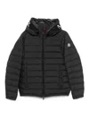 Moncler Black Hooded Down Jacket With Logo In Black