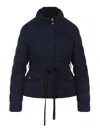 Moncler Quilted High Collar Jacket With Button Accents In Blue