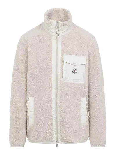 Moncler Teddy-effect Fleece Sweatshirt With Zip And Pocket In Nude
