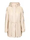 Moncler Weteau Ruched-trim Hooded Mid-length Jacket In Neutral