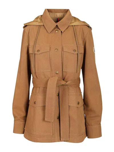Moncler Centaurea Hooded Gabardine Field Jacket In Brown