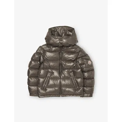 Moncler Kids' Charcoal Maya Hooded Nylon Down Jacket 4-14 In Gray