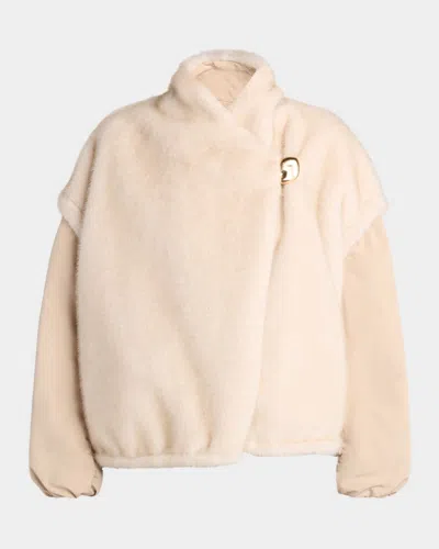 Moncler Chardonneret 2-in-1 Reversible Teddy Down Jacket In Neutral