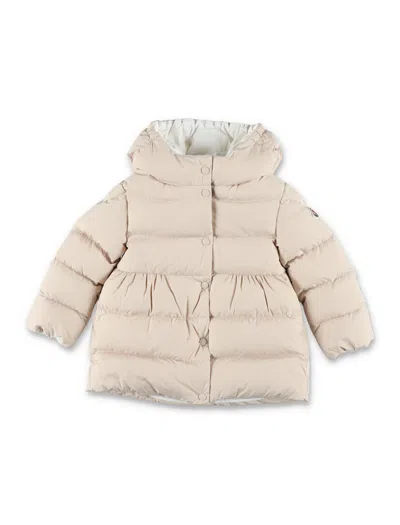 Moncler Charlotte Quilted Long Down Jacket For Girls, Mini In Beige