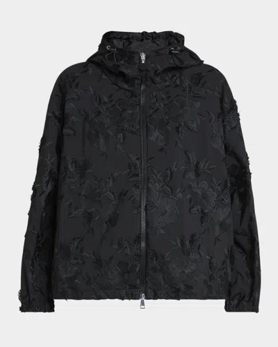 Moncler Charmeil Floral Hooded Jacket In Black