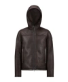 Moncler Charnassere Nappa Leather Shearling Short Down Jacket Brown In Dark Brown
