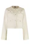 Moncler Chatel Cotton Linen Blend Round Neck Jacket In Neutral