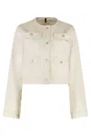 Moncler Chatel Cotton Linen Blend Round Neck Jacket In White