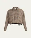 Moncler Houndstooth Wool Blend Blouson Jacket In Brown