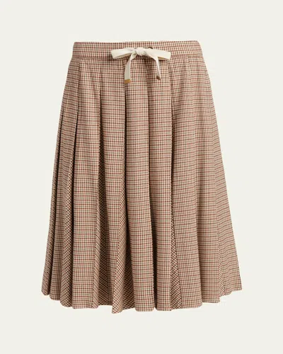 Moncler Check Pleated Wool Midi Skirt In Brown