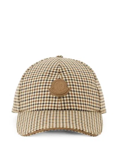 Moncler Wool Logo Patch Check Baseball Cap In Multi