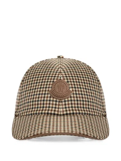 Moncler Check Wool Baseball Cap In Brown