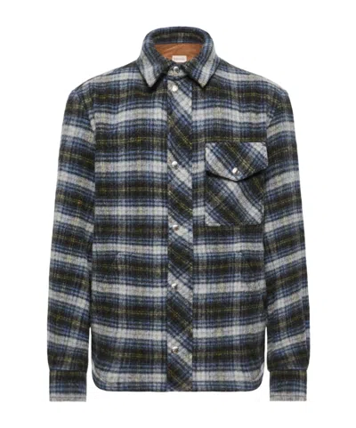 Moncler Check Wool Shirt Jacket In Blue