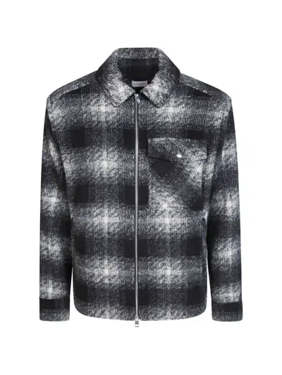 Moncler Check Zip-up Shirt Jacket In Black