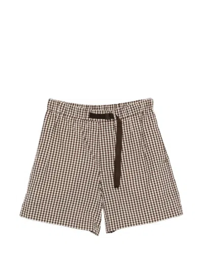 Moncler Crinkle Gingham Shorts In Brown