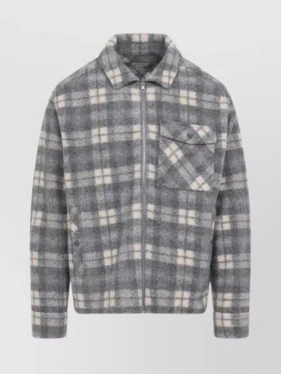 Moncler Checked Collared Shirt Front Pocket In Gray