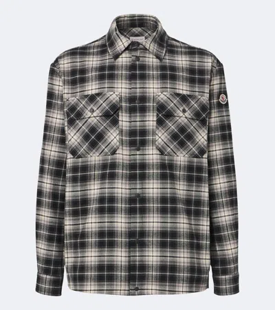 Moncler Checked Cotton Flannel Zip-up Shirt In Black