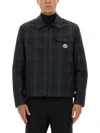 Moncler Cotton Gabarine Shirt Jacket With Check Pattern In Blue