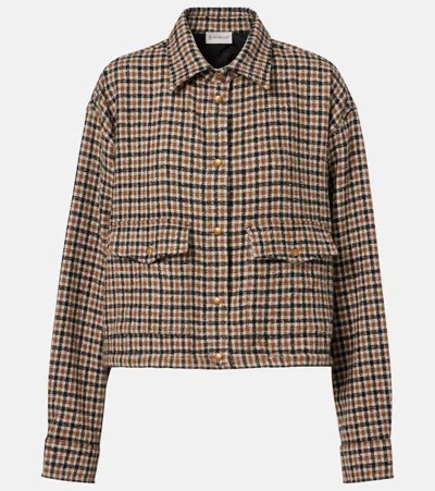 Moncler Checked Cropped Wool-blend Shirt In Neutral