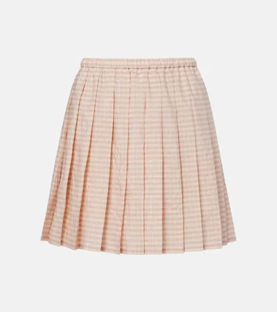 Moncler Checked Pleated Cotton-blend Miniskirt In Pink