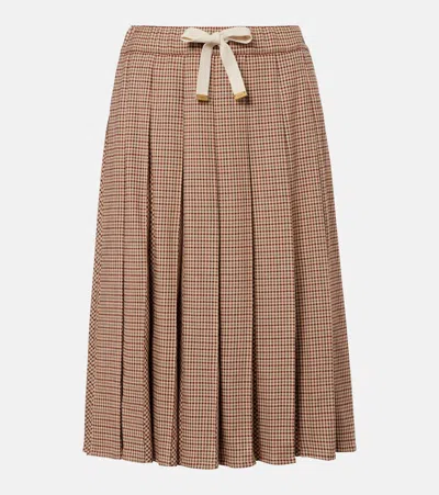 Moncler Checked Pleated Midi Skirt In Brown