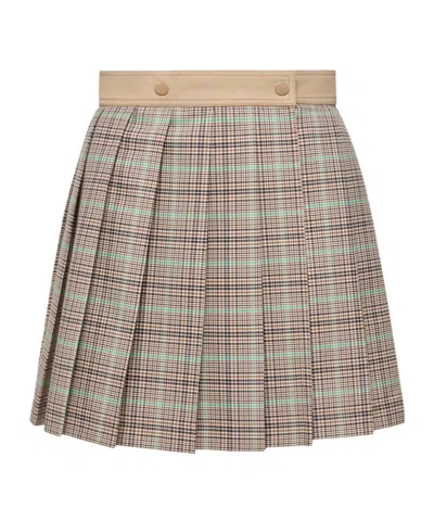Moncler Pleated Checkered Mini Skirt In Brown