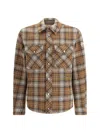 Moncler Checked Wool Overshirt In Brown