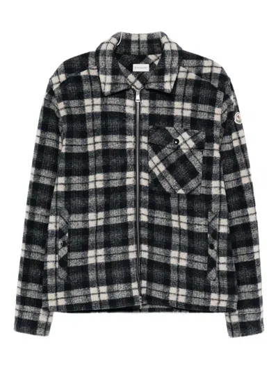Moncler Long Sleeve Checked Shirt With Chest Pocket In Black