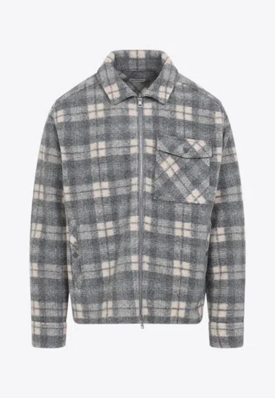 Moncler Checked-print Zip-up Shirt Jacket In Gray