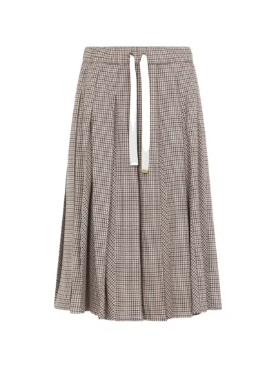 Moncler Micro Check Pleated Skirt Stretch Wool In Gray