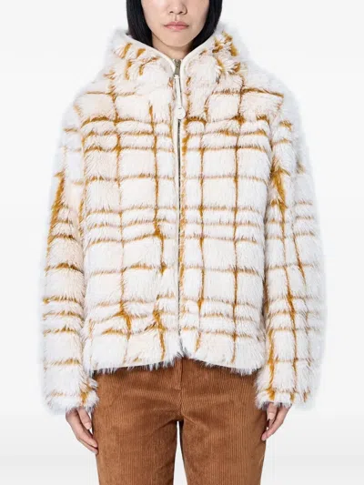 Moncler Check-patterned Faux-fur Jacket In White
