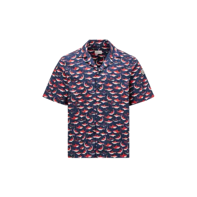 Moncler Shark Print Cotton Short Sleeve Shirt Multicolor