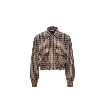 Moncler Chemise À Manches Longues En Laine Mélangée À Carreaux In Brown